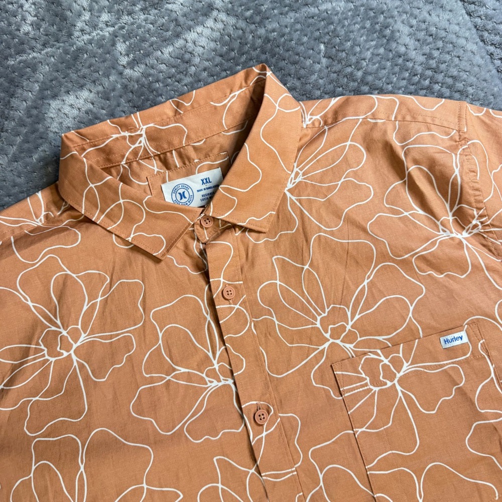 Hurley Mens XXL Burnt Orange Floral Short Sleeve Stretch Button Down Shirt